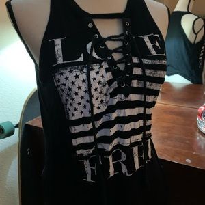 Black halter neck graphic tank top